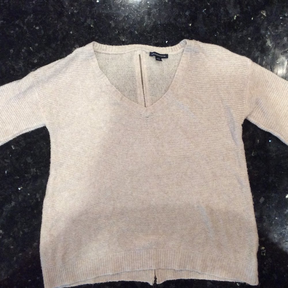 Cream Zipper Back Sweater